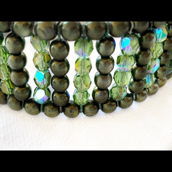 Green pearl & crystal wide choker necklace - Picture 6 of 7